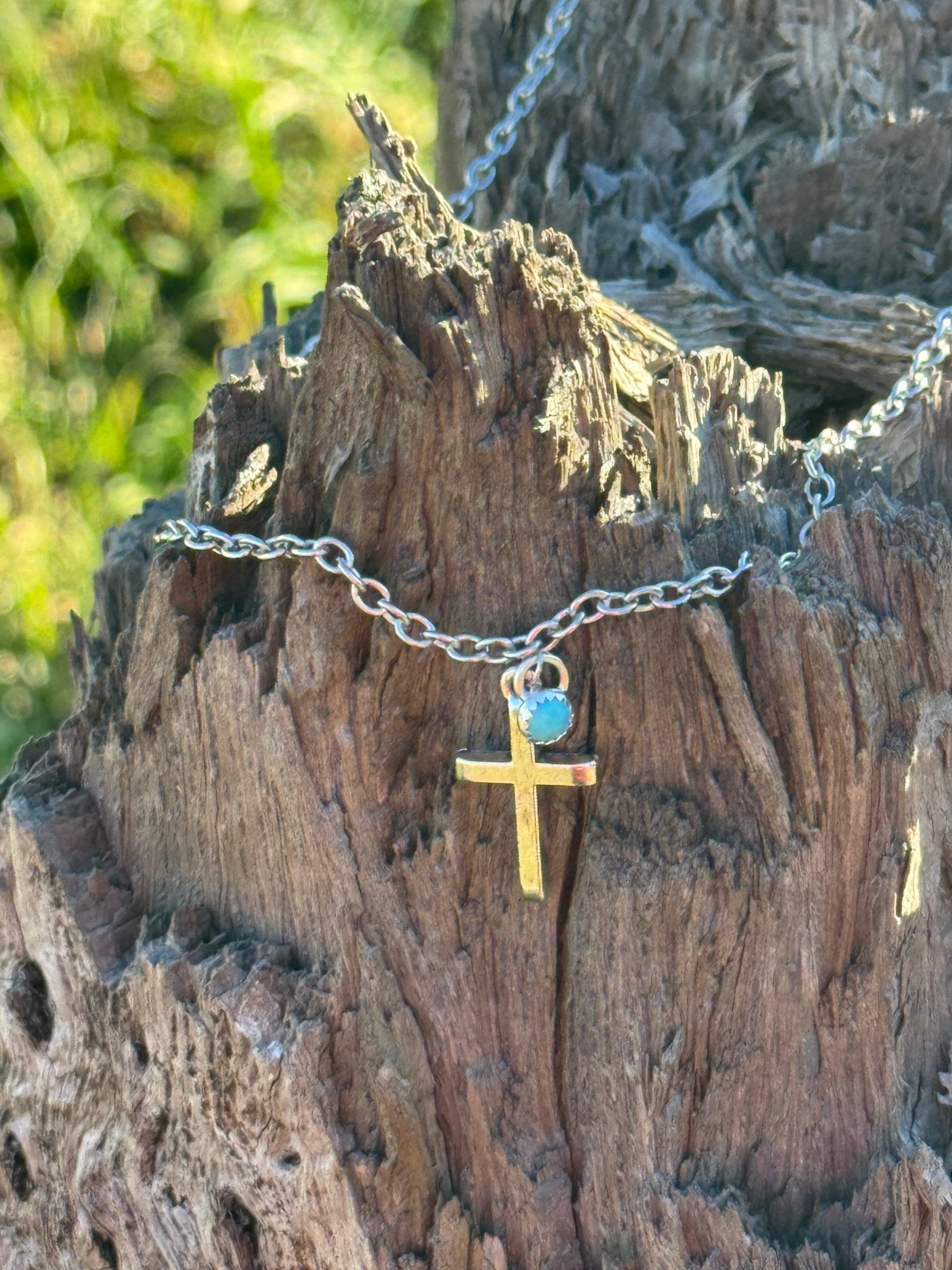 Wild Junkie Turquoise Cross Pendant Chain Necklace — main product shot