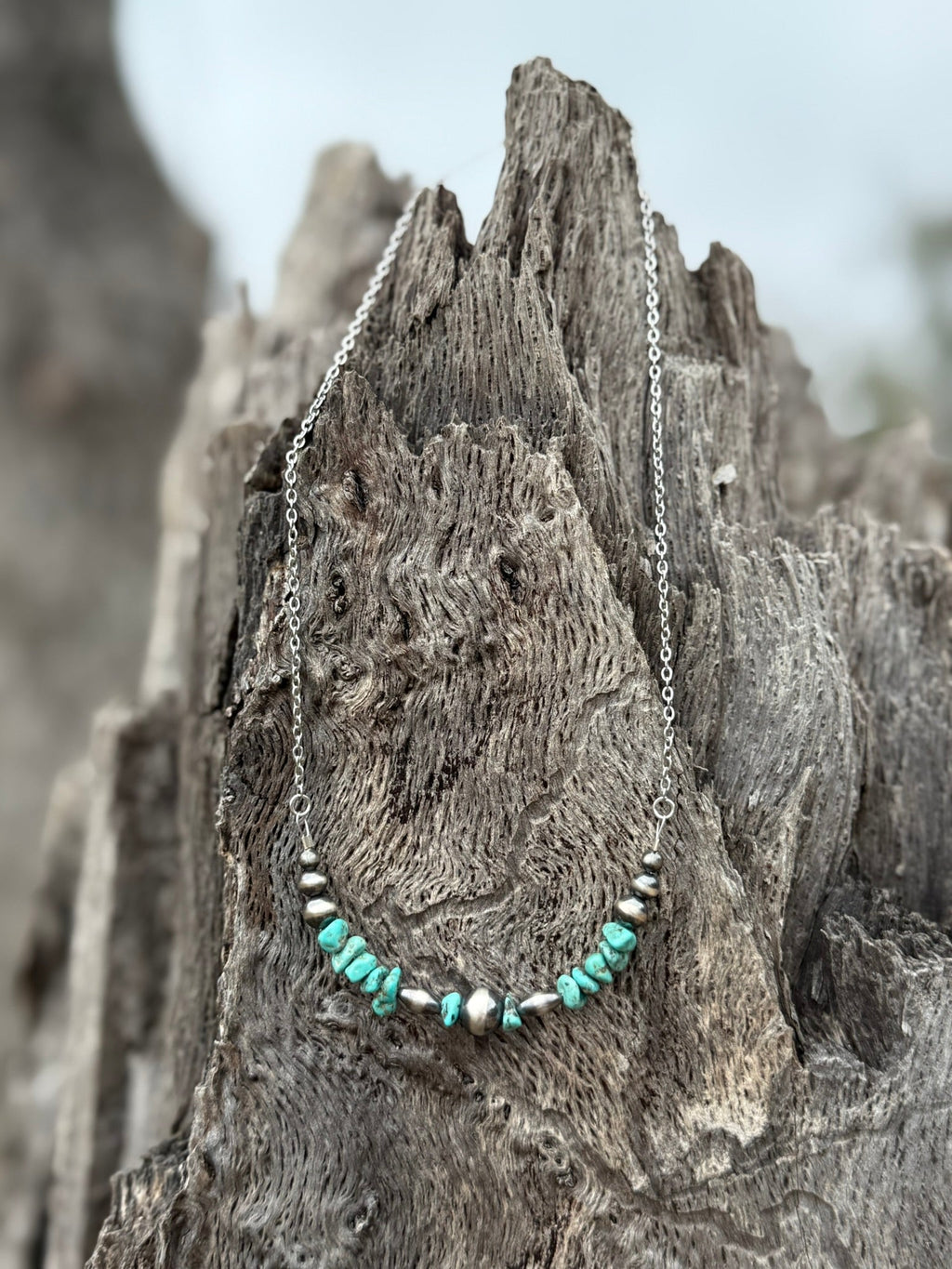 Wild Junkie Turquoise Nugget And Pearls Chain Necklace — Turquoise detail