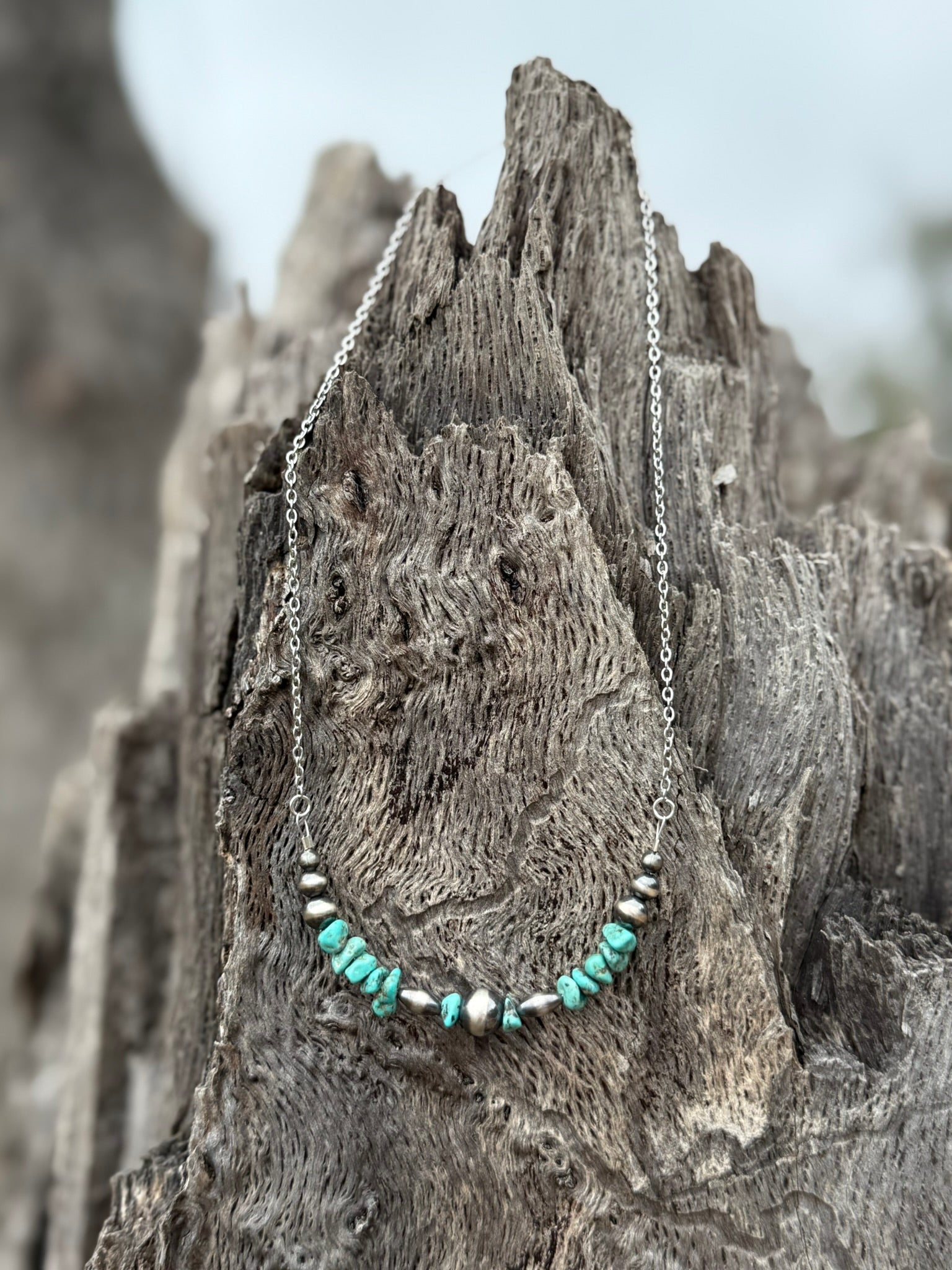 Wild Junkie Turquoise Nugget And Pearls Chain Necklace — Turquoise detail