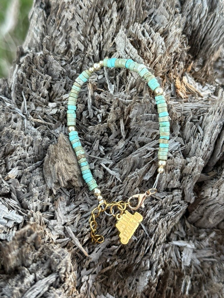 Wild Junkie Golden Turquoise Trail Heishi Beaded Bracelet — lifestyle context