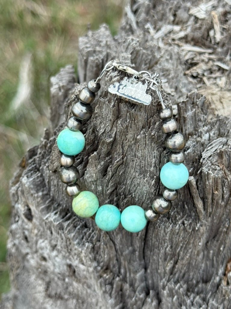Wild Junkie Turquoise Trailblazer Beaded Bracelet — detail close-up