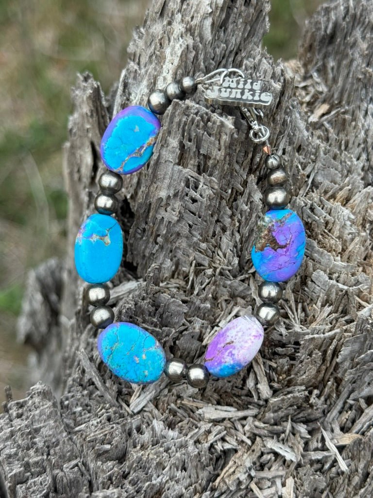 Wild Junkie Turquoise Twilight Oval Beaded Bracelet — side view