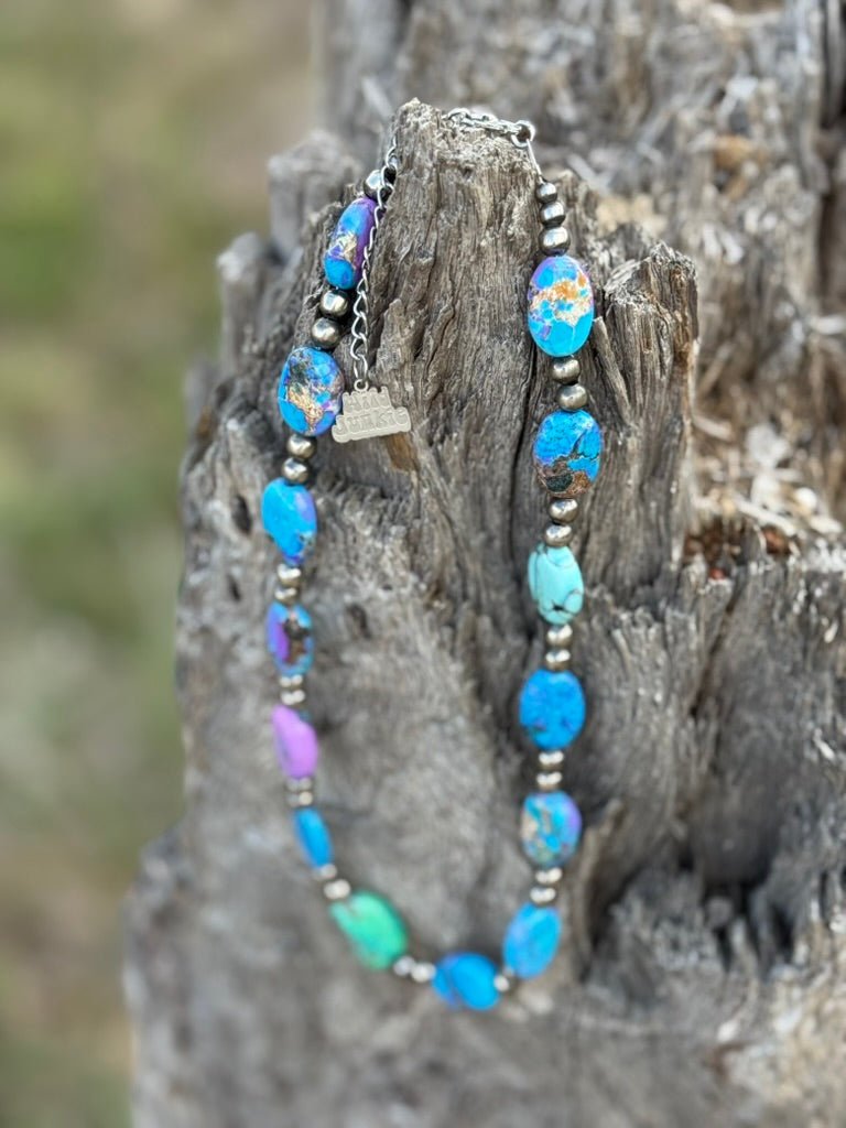Wild Junkie Turquoise Twilight Oval Beaded Necklace — lifestyle context