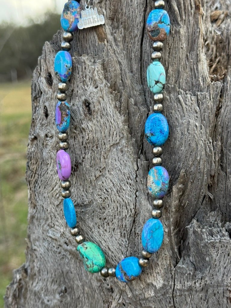 Wild Junkie Turquoise Twilight Oval Beaded Necklace — detail close-up