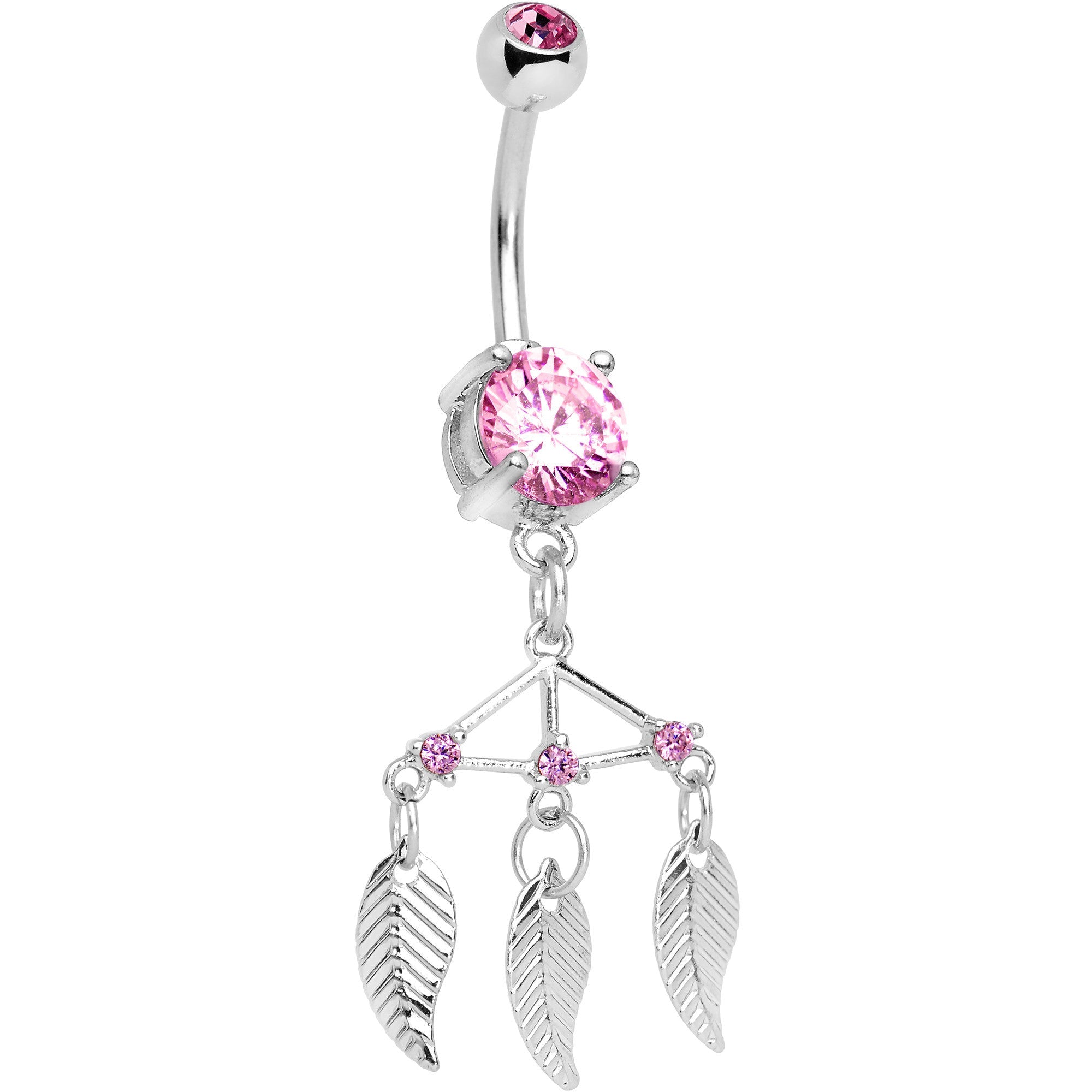 BodyCandy Pink CZ Gem Free Spirit Feather Dangle Belly Ring — main product shot