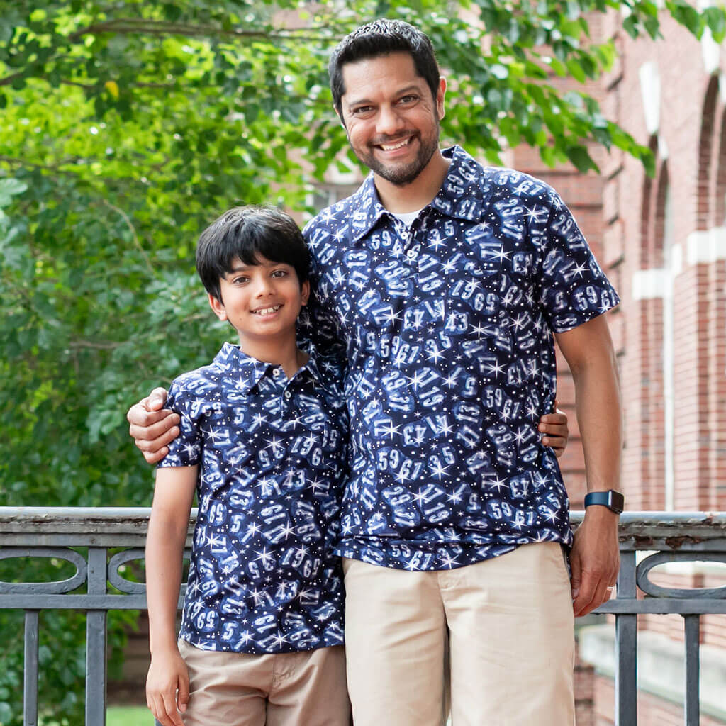 Princess Awesome & Boy Wonder Twin Prime Numbers Short Sleeve Polo Shirt — detail close-up