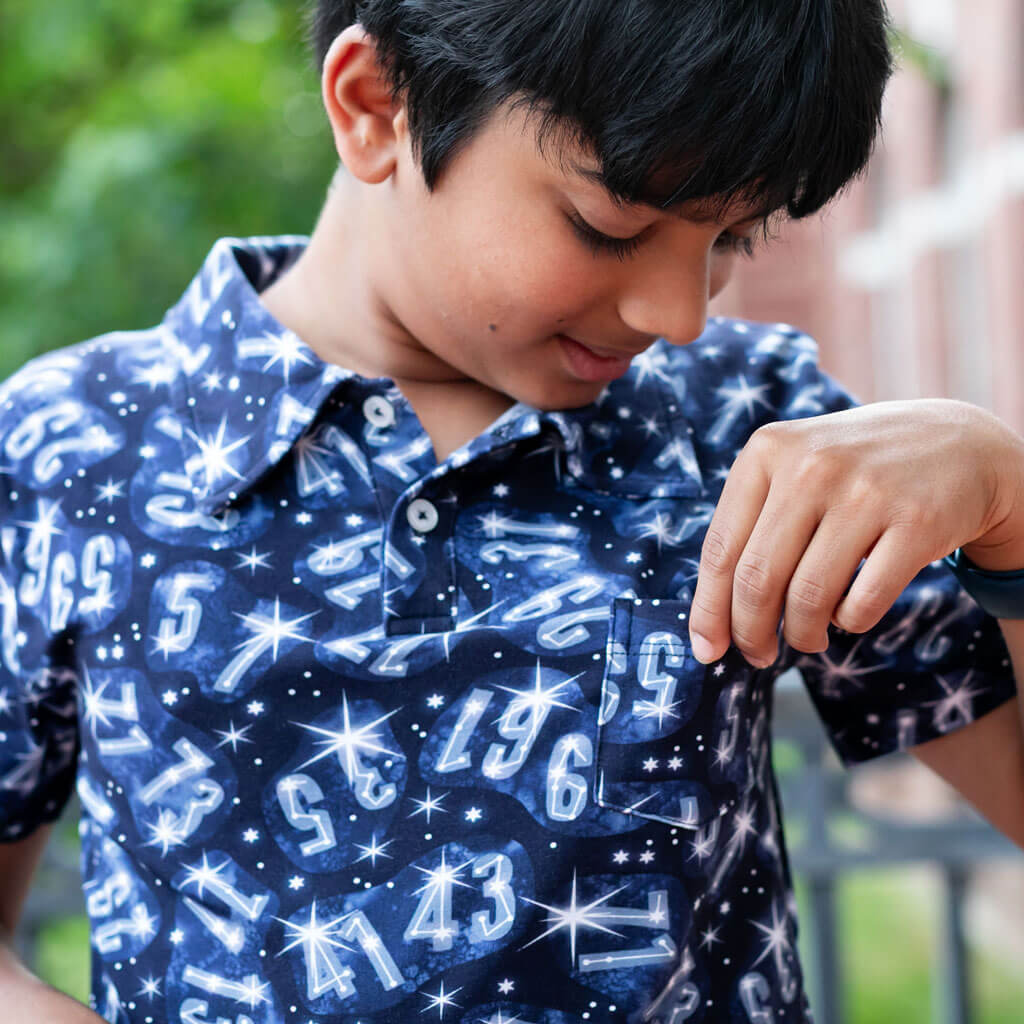 Princess Awesome & Boy Wonder Twin Prime Numbers Short Sleeve Polo Shirt — lifestyle context