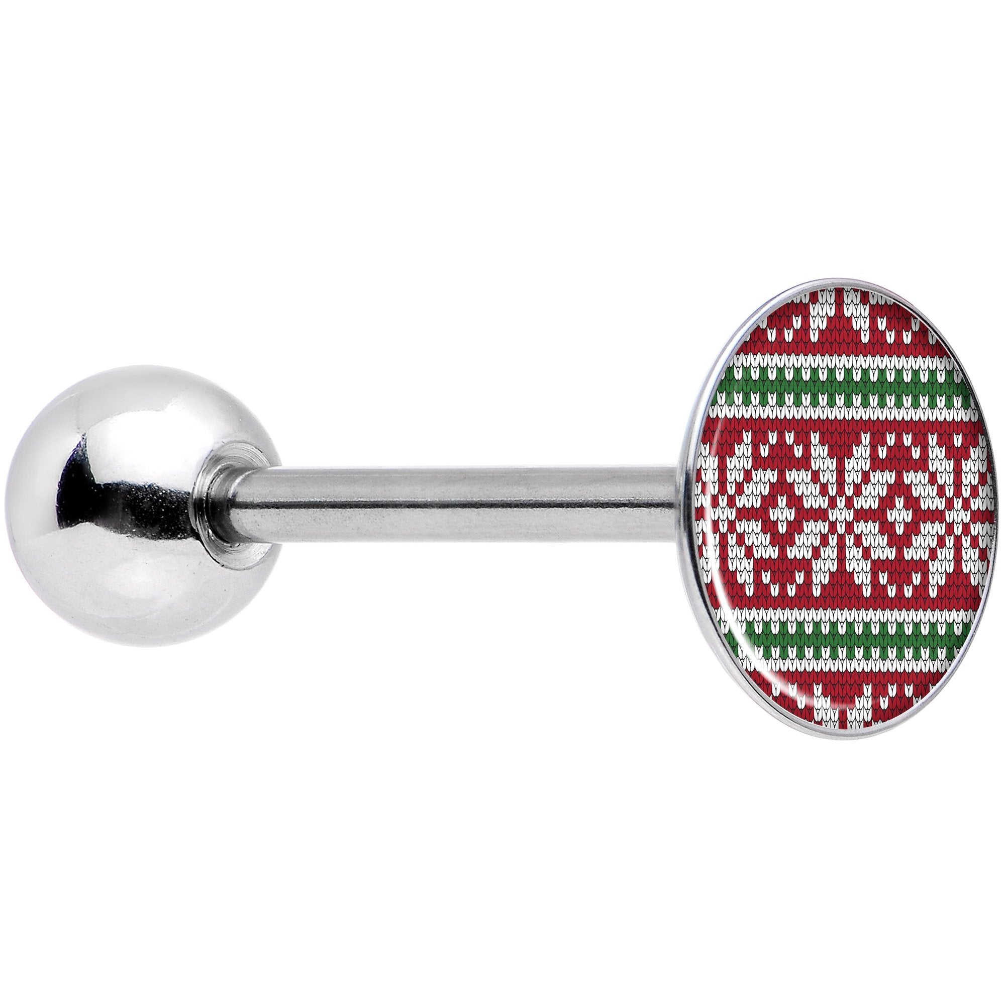 BodyCandy Red Green Christmas Sweater Barbell Tongue Ring — main product shot