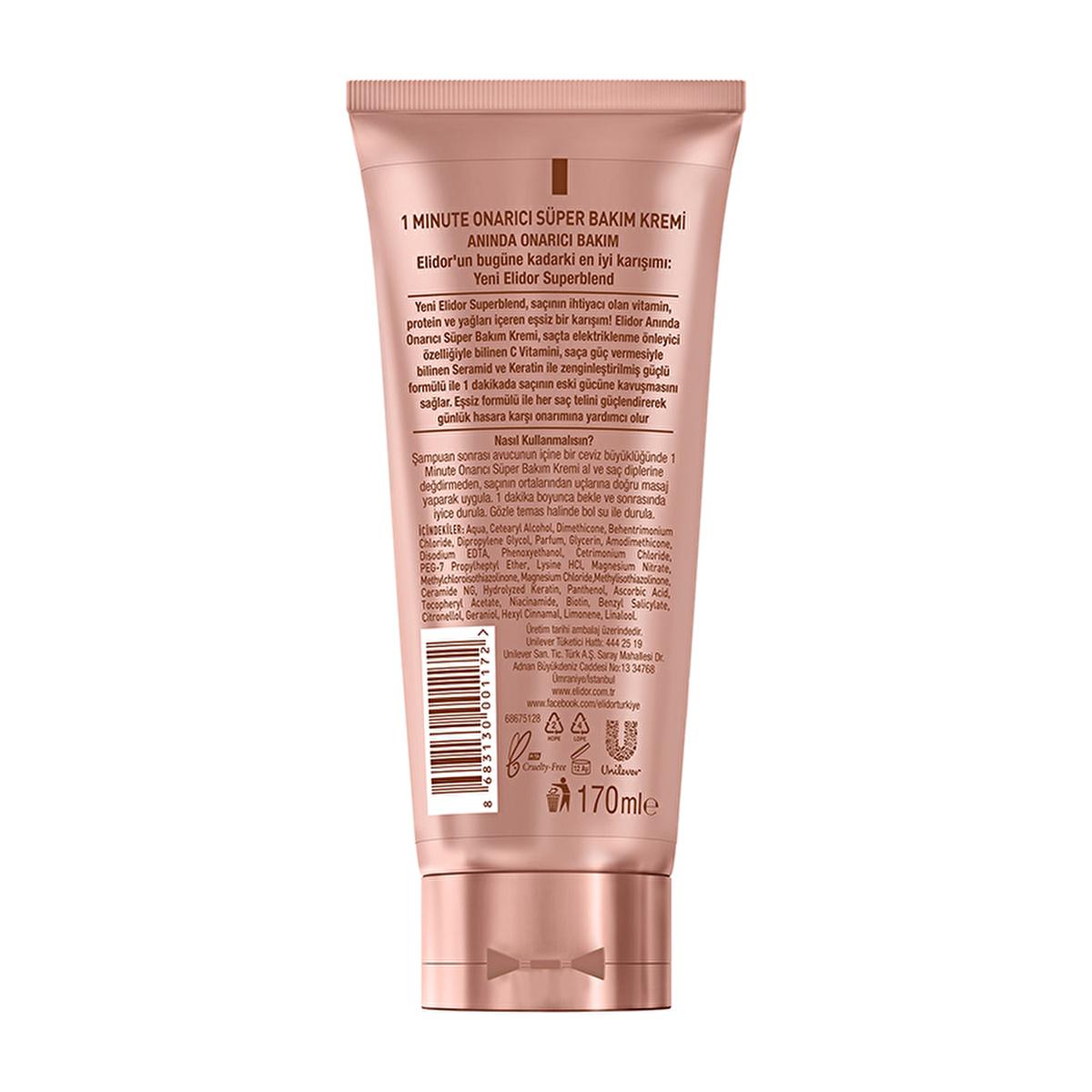 Elidor Instant Repair Hair Care Cream - 1 Minute Repair, Enriched with C Vitamin, Keratin, and Ceramide - Anti-Frizz Hair Cream for Damaged Hair
