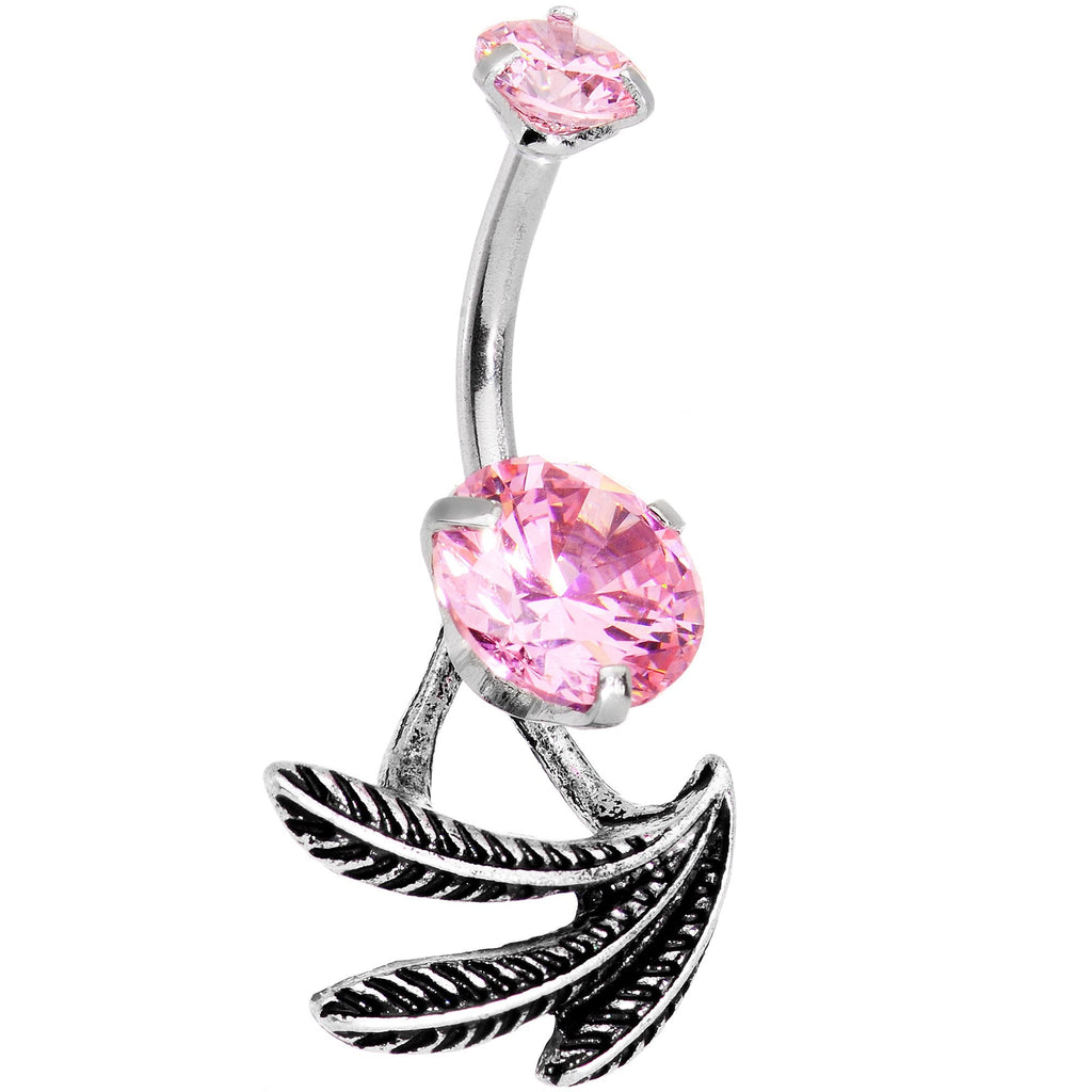 BodyCandy Pink Gem Feather Trio Dangle Belly Ring — main product shot