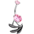 BodyCandy Pink Gem Feather Trio Dangle Belly Ring — main product shot