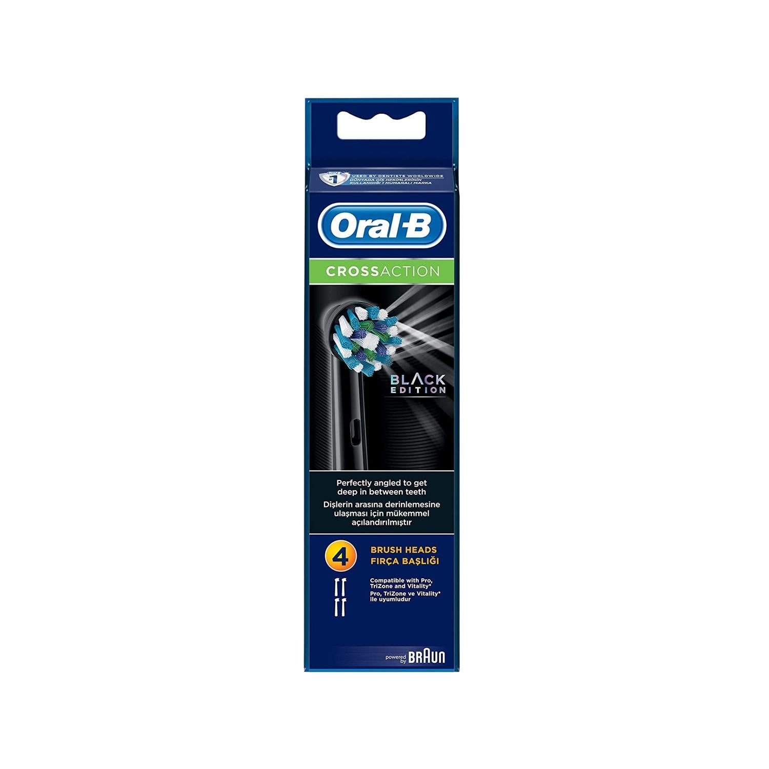 Oral-B Oral-B Cross Action Black Edition Toothbrush Replacement Heads 4-Pack - Compatible Electric Toothbrush Accessories for Enhanced Plaque Removal and Gum Care