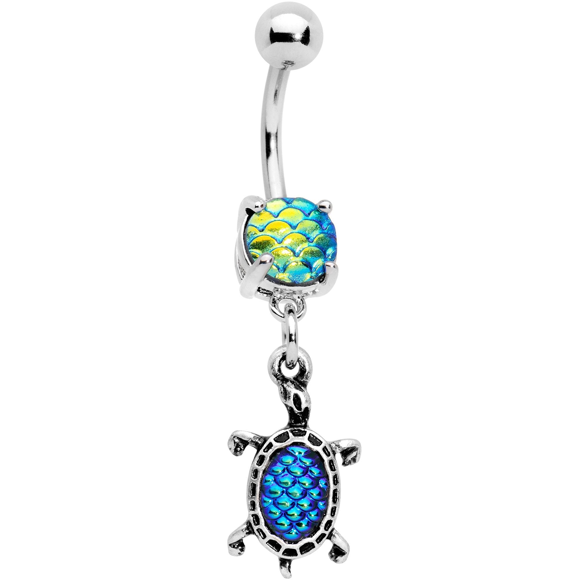 BodyCandy Green Scale Swimming Turtle Dangle Belly Ring — main product shot