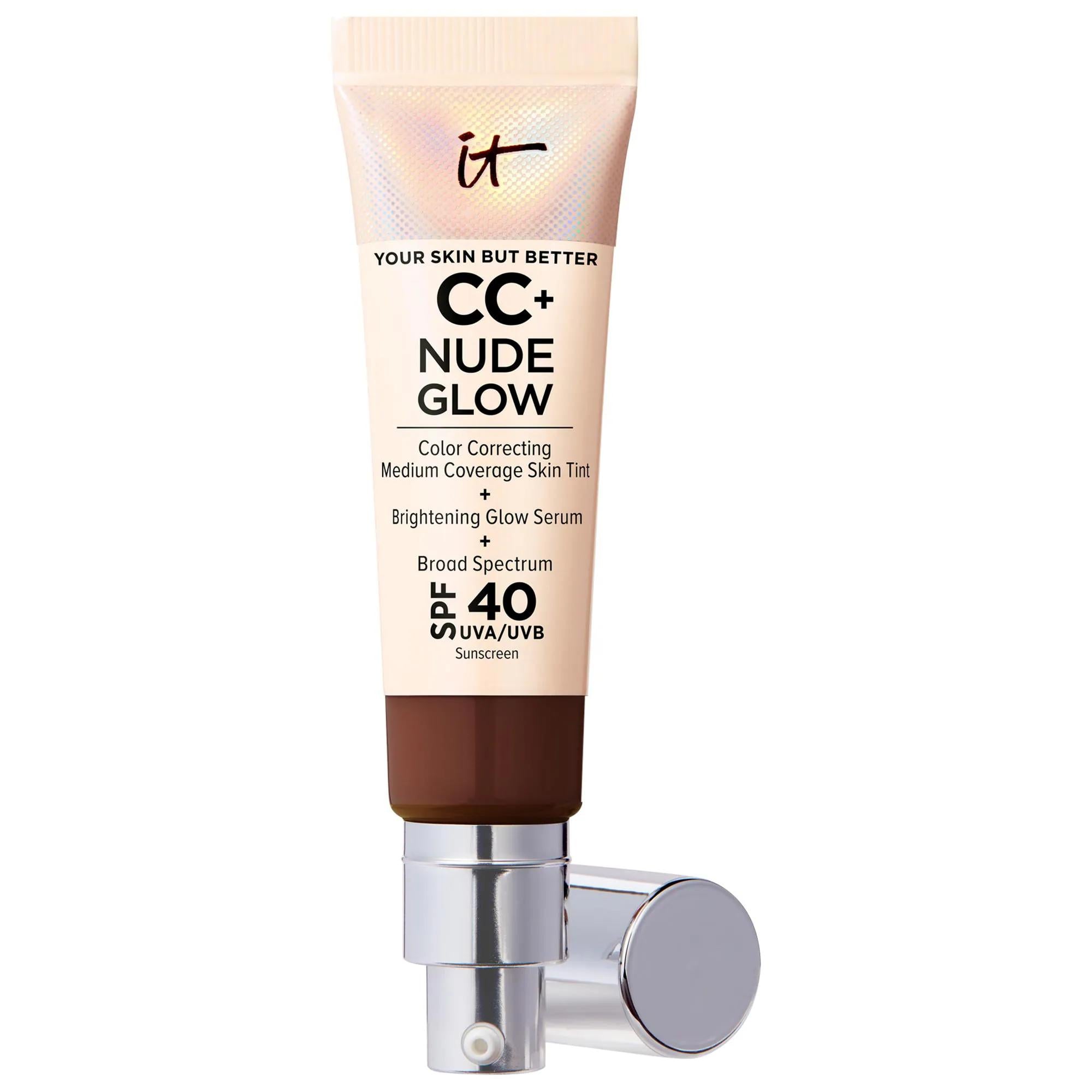 CC+ Nude Glow Lightweight Foundation + Glow Serum with SPF 40 and Niacinamide - Color-Correcting, Brightening, and Hydrating Liquid Foundation