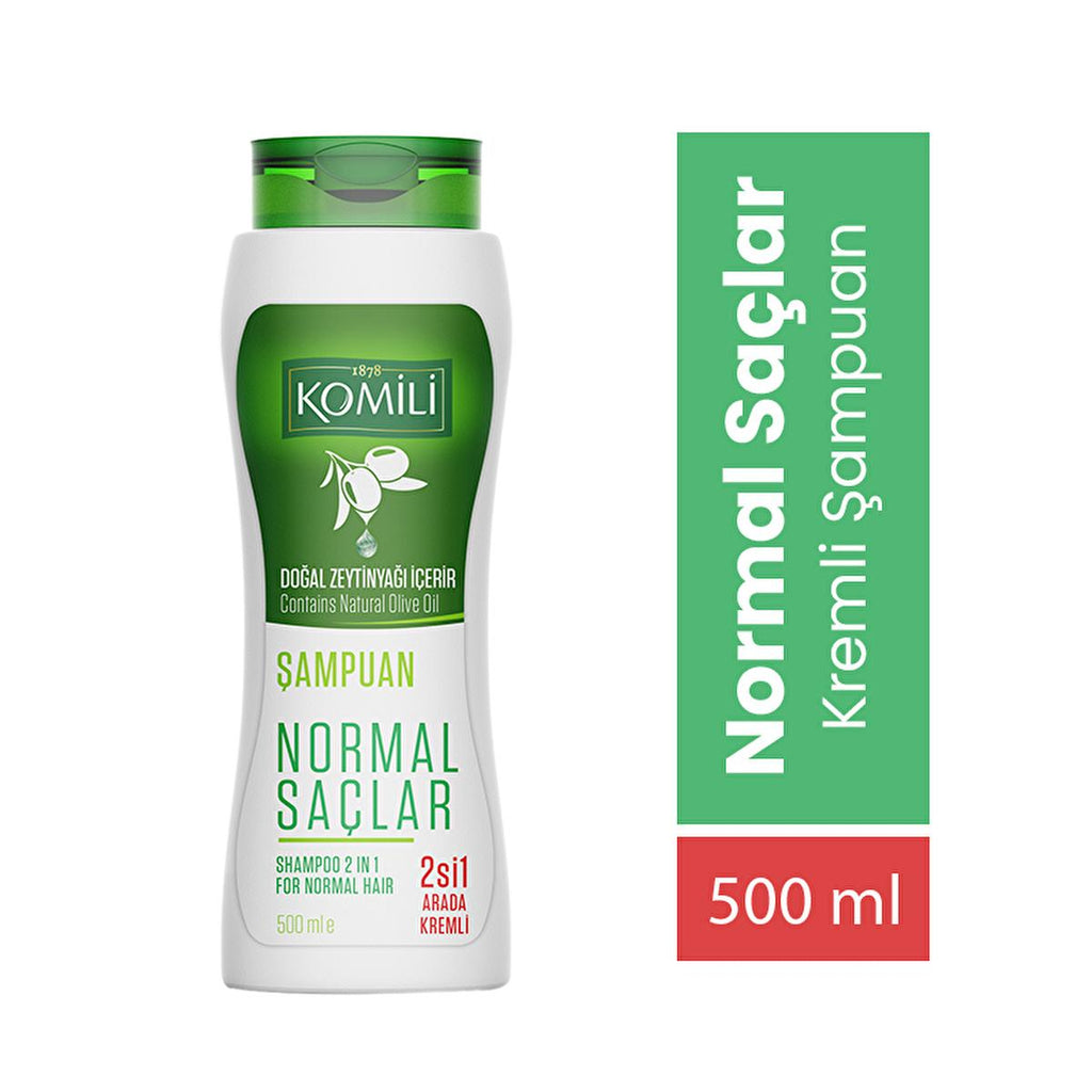 Komili 2-in-1 Olive Oil Shampoo: Moisturizing, Gentle & Creamy Shampoo with Conditioner for Normal Hair - Daily Use, 16.91 fl oz