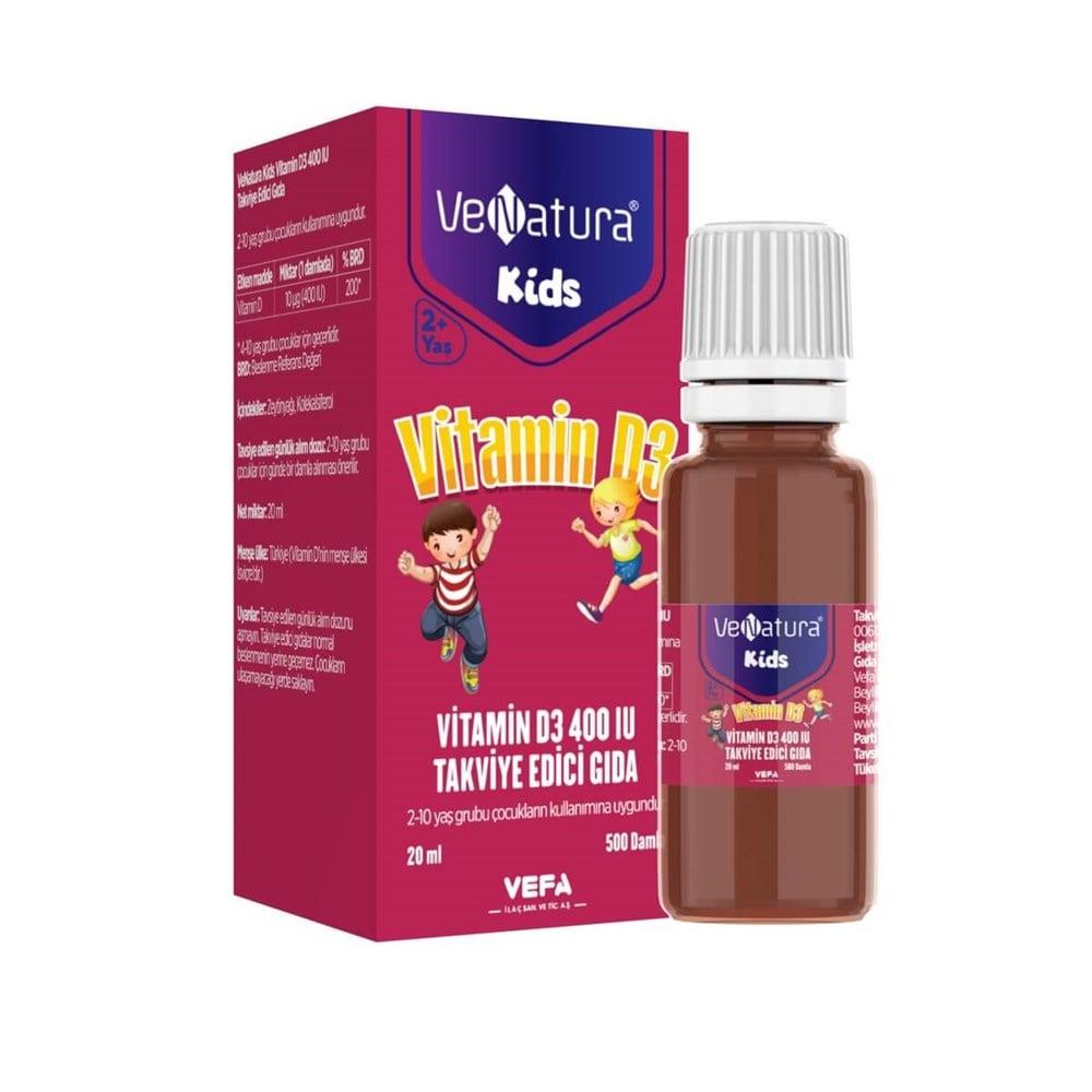 Venatura Kids Vitamin D3 400 IU - Supports Immune System, Bone Health - 20ml, 500 Drops