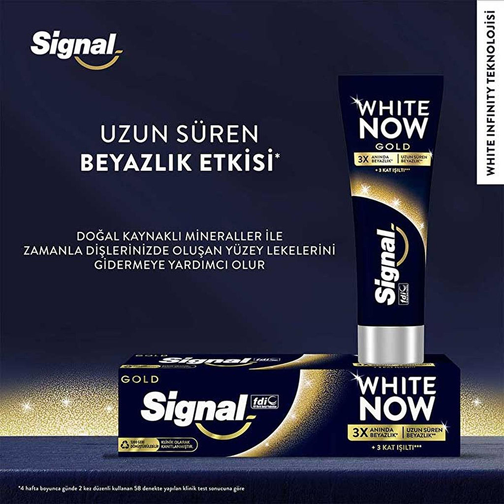 Signal White Now: 3X Whitening Toothpaste - Extra Fresh & Gold - Stain Removal, Fluoride Protection - Fresh Breath, Confident Smile