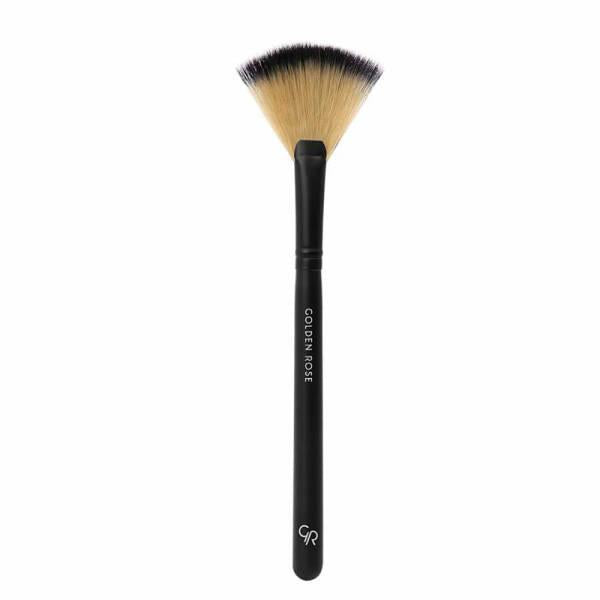 Golden Rose Makeup Fan Brush for Precise Highlighter & Bronzer Application - Cosmetic Brush