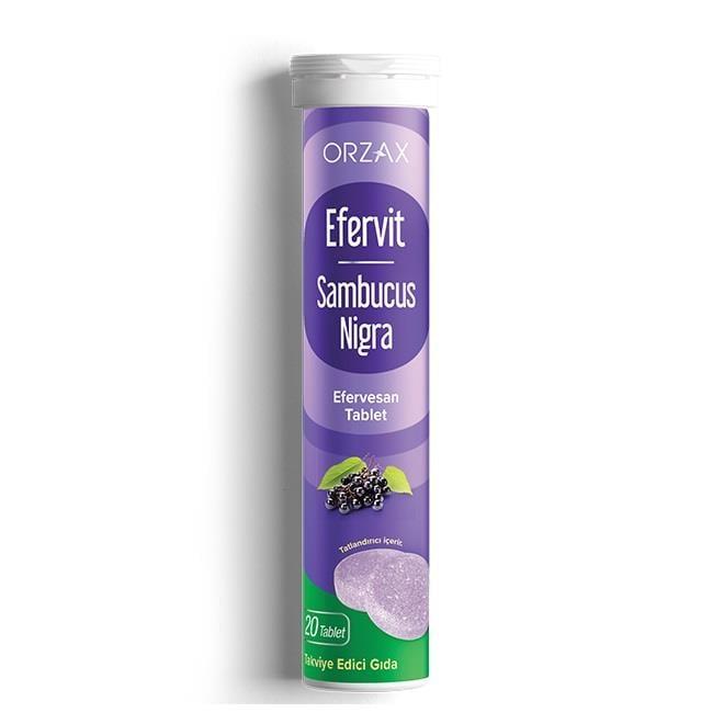Orzax Efervit Sambucus Nigra 20 Efervescent Tablets - Immune Support Supplement with Vitamin C & Zinc