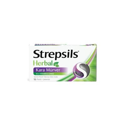 Strepsils Herbal Elderberry + Vitamin C Lozenges: Natural Sore Throat Relief & Immune Support - 16 Pastilles
