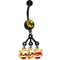 BodyCandy Licensed Smiling Cats emoji Yellow Gem Black Anodized Dangle Belly Ring — main product shot