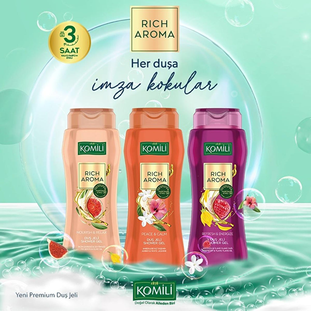 Komili Rich Aroma Refresh & Energize Shower Gel - Long Lasting Fragrance & Energizing Formula