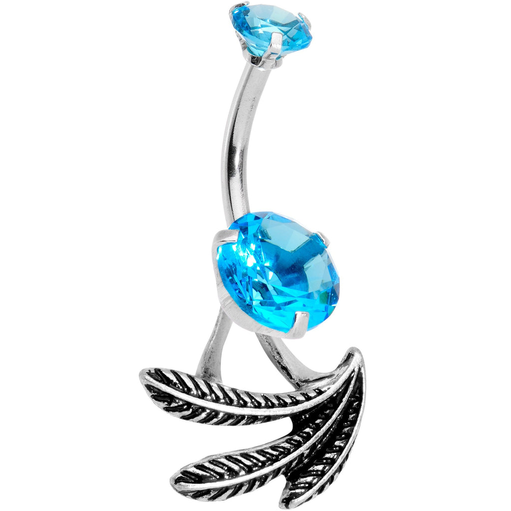 BodyCandy Blue CZ Gem Feather Trio Dangle Belly Ring — main product shot
