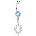 BodyCandy Aqua Clear Gem Decadent Cross Dangle Belly Ring — main product shot