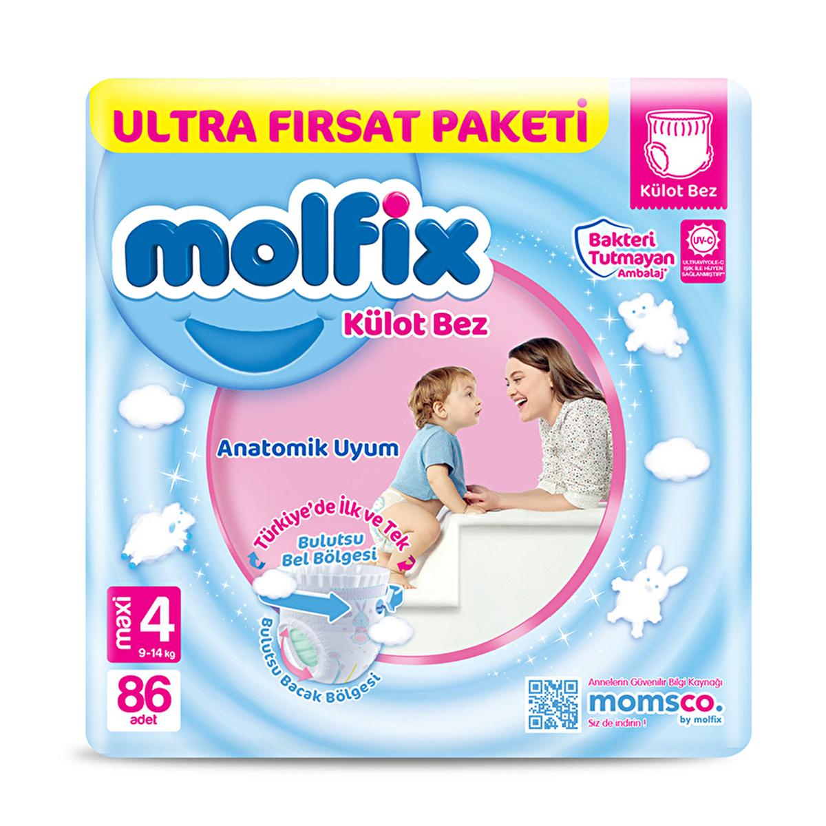 Molfix: Maxi 4 Baby Diaper Pants Boy (86 Count) - Ultra Absorbent, Comfortable, Latex/Paraben/BPA Free - Keep Baby Dry & Happy.
