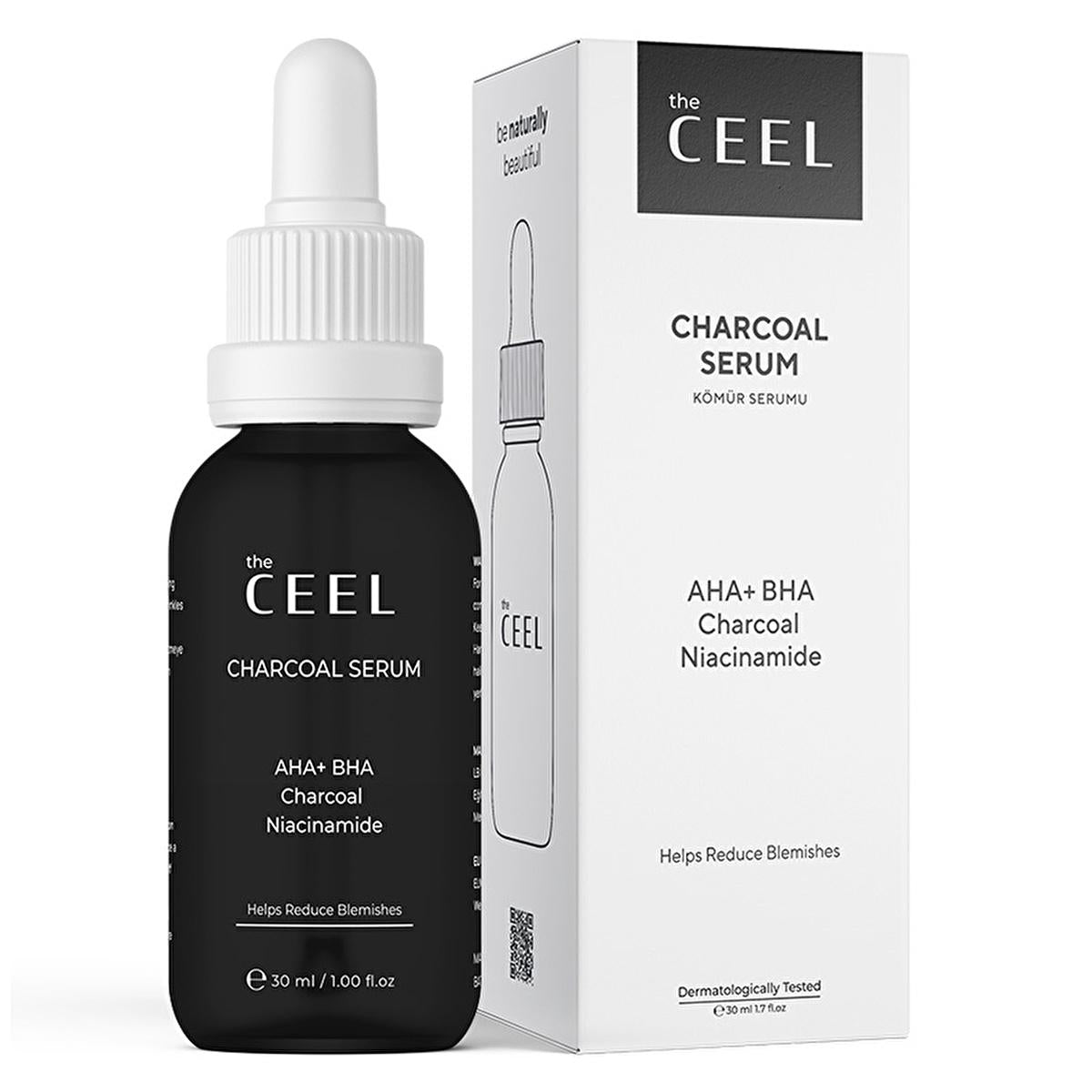 The Ceel Charcoal Face Serum with AHA BHA and Niacinamide - Anti-Aging Skincare for Acne-Prone Skin