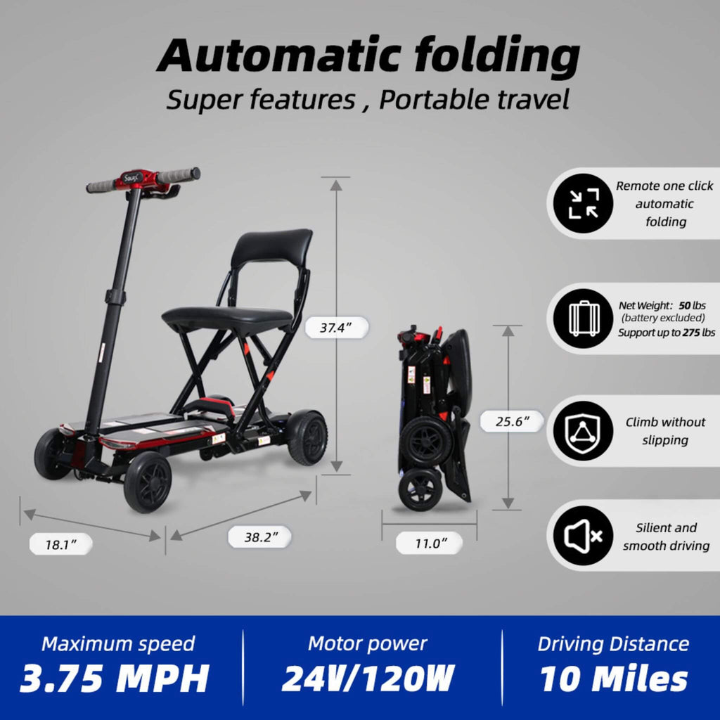 Ultra Lightweight 4-Wheel Folding Mobility Scooter With Remote For Adults And Elderly (SAK58976) – SAKSBY WHOLESALE, view 3