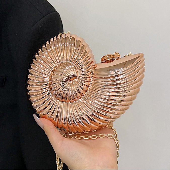 Mariam's Collection Unique Chic Conch Shell Inspired Clutch Bag (MAC311) — Mariam's Collection branding close-up
