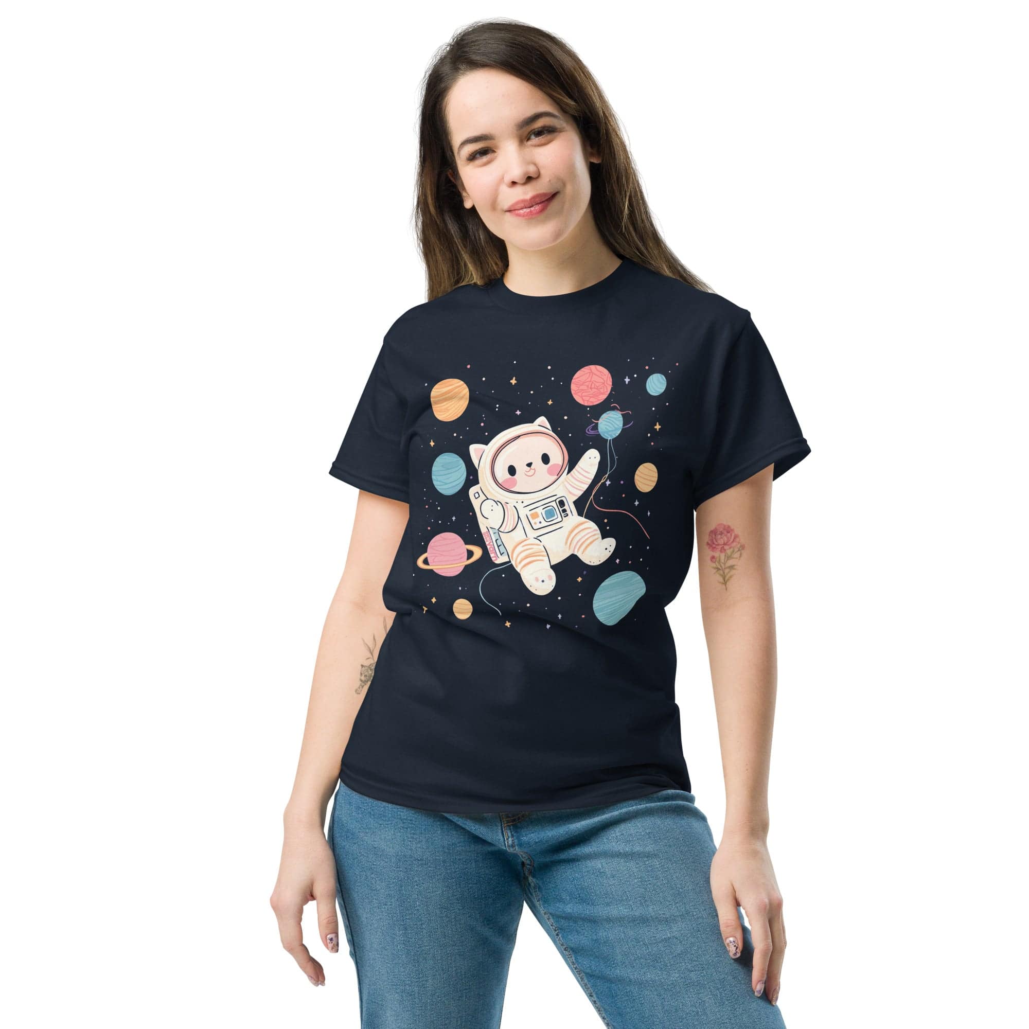 Darn Good Yarn Space Cat Yarn Explorer T-Shirt — construction detail