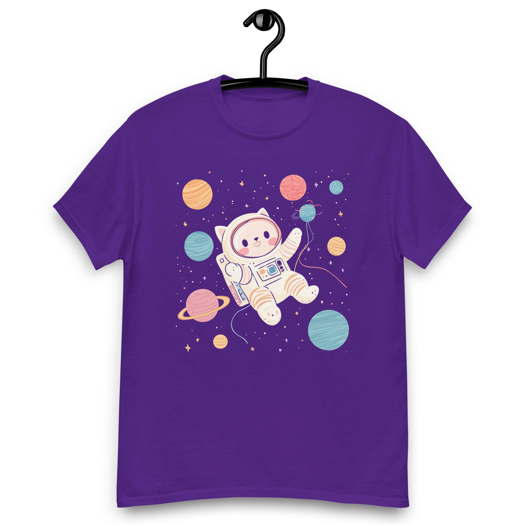 Darn Good Yarn Space Cat Yarn Explorer T-Shirt — lifestyle worn / used context