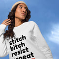Darn Good Yarn Stitch Bitch Resist Repeat Unisex organic raglan sweatshirt — construction detail