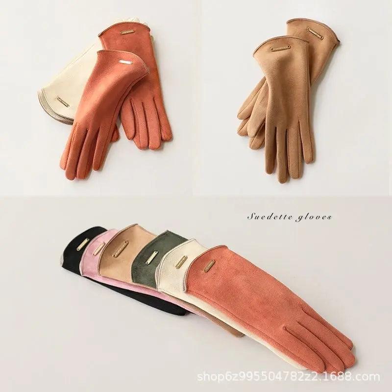 Mariam's Collection MAC058 Unisex Suede Touch Screen Gloves Faux Fur Lined Winter Warm — construction detail