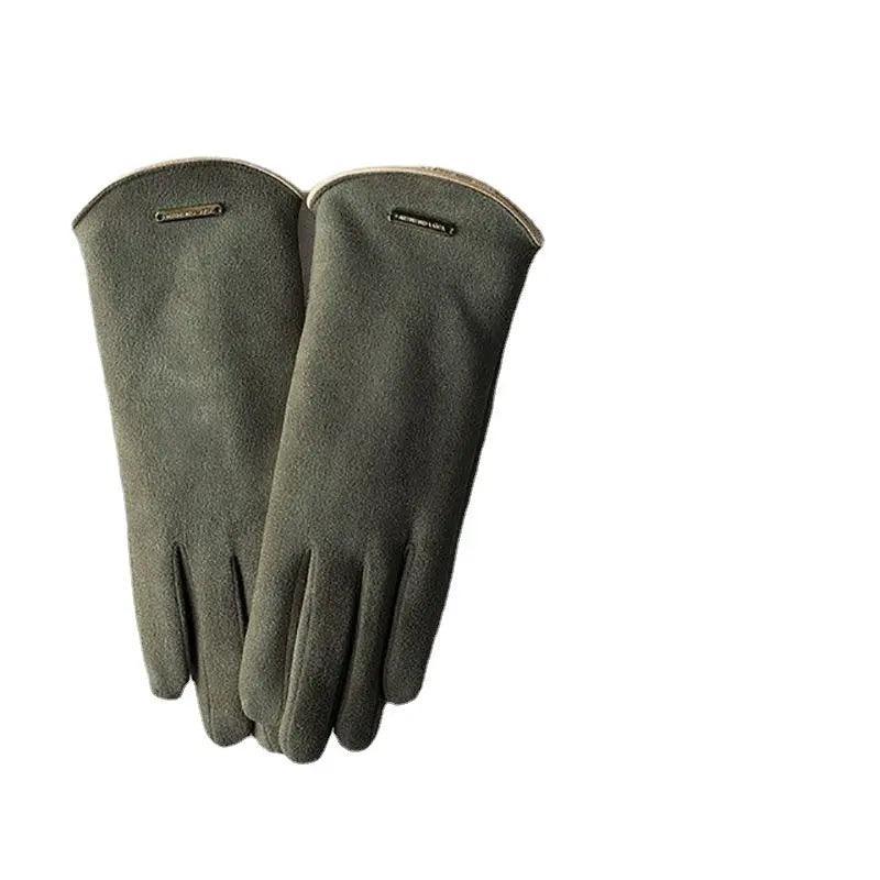 Mariam's Collection MAC058 Unisex Suede Touch Screen Gloves Faux Fur Lined Winter Warm — Mariam's Collection branding close-up