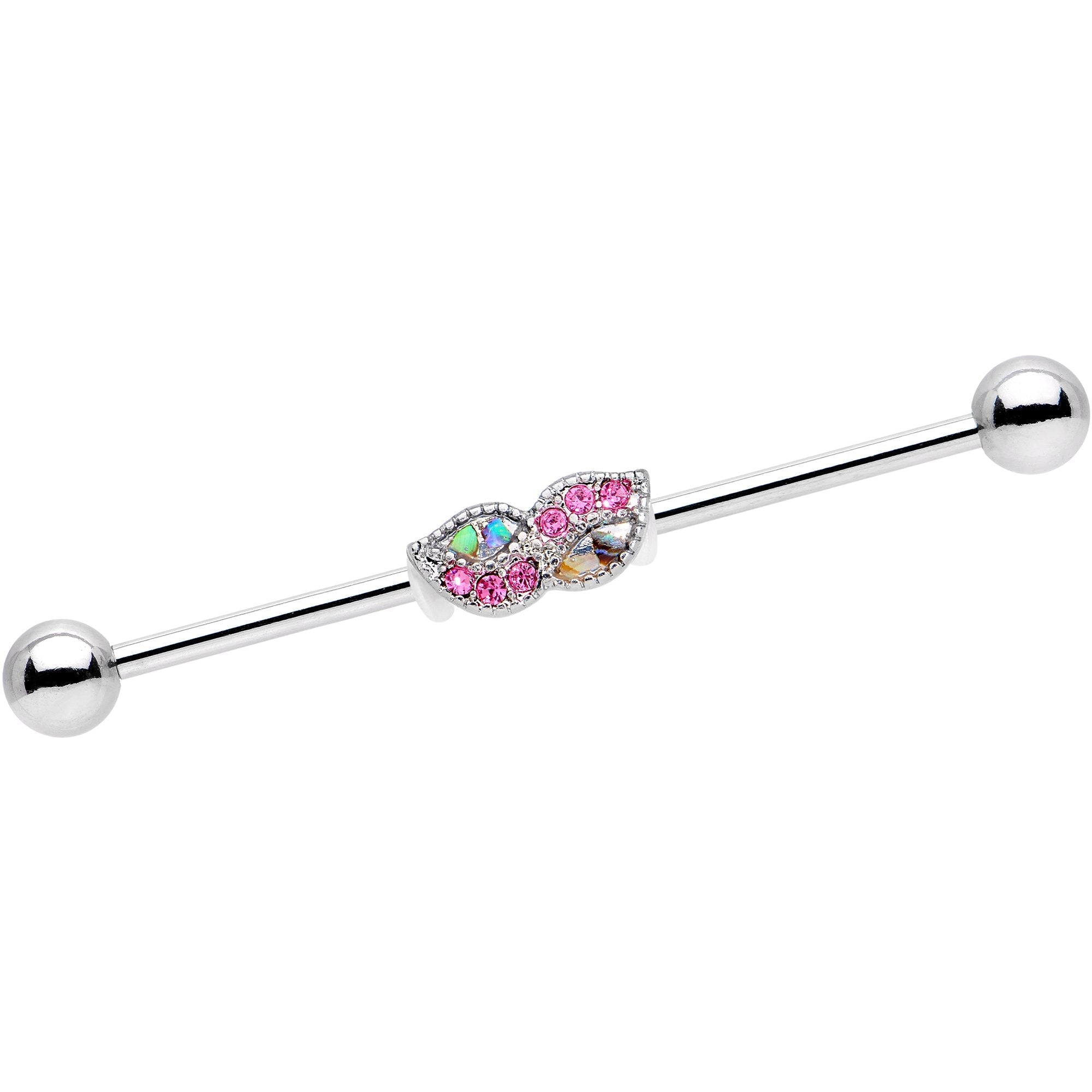 BodyCandy Pink Gem Sparkle Mustache Industrial Barbell 38mm — main product shot