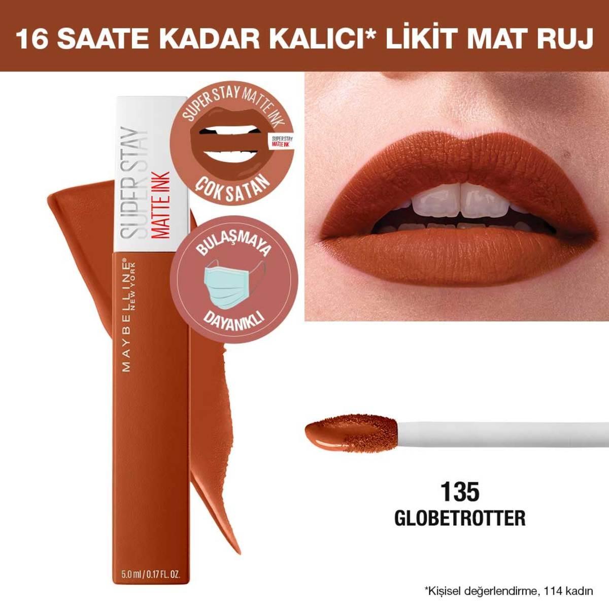 Maybelline Super Stay Matte Ink City Edition Liquid Matte Lipstick 135 Globe-Trotter - Long-Lasting Matte Lipstick for Women