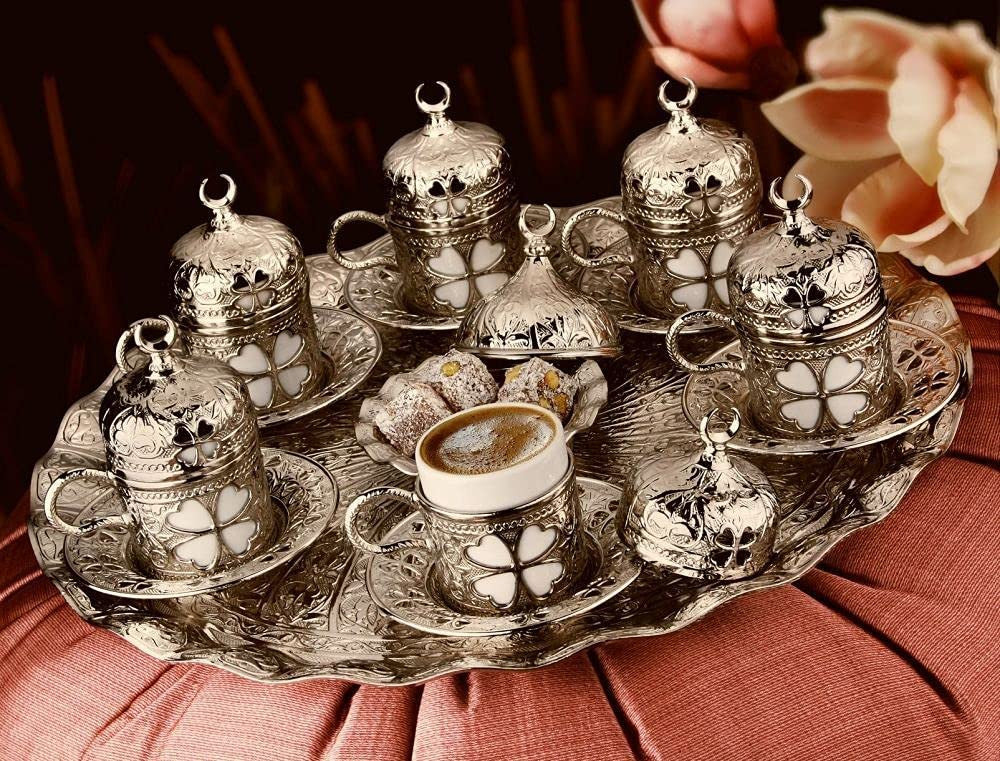Sena Espresso Coffee Cups Set, Turkish Arabic Greek Coffee Set, Silver Plated Turkish Coffee Set For Six Person - B093WSYL93