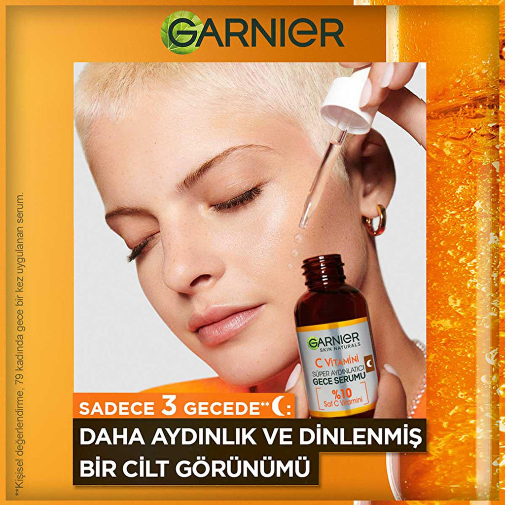 Garnier Vitamin C Face Serum - Brightening & Anti-aging Night Serum with Hyaluronic Acid