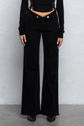 V-Line Folded Detail Destroyed Twill Pants | Raw Hem Street Style