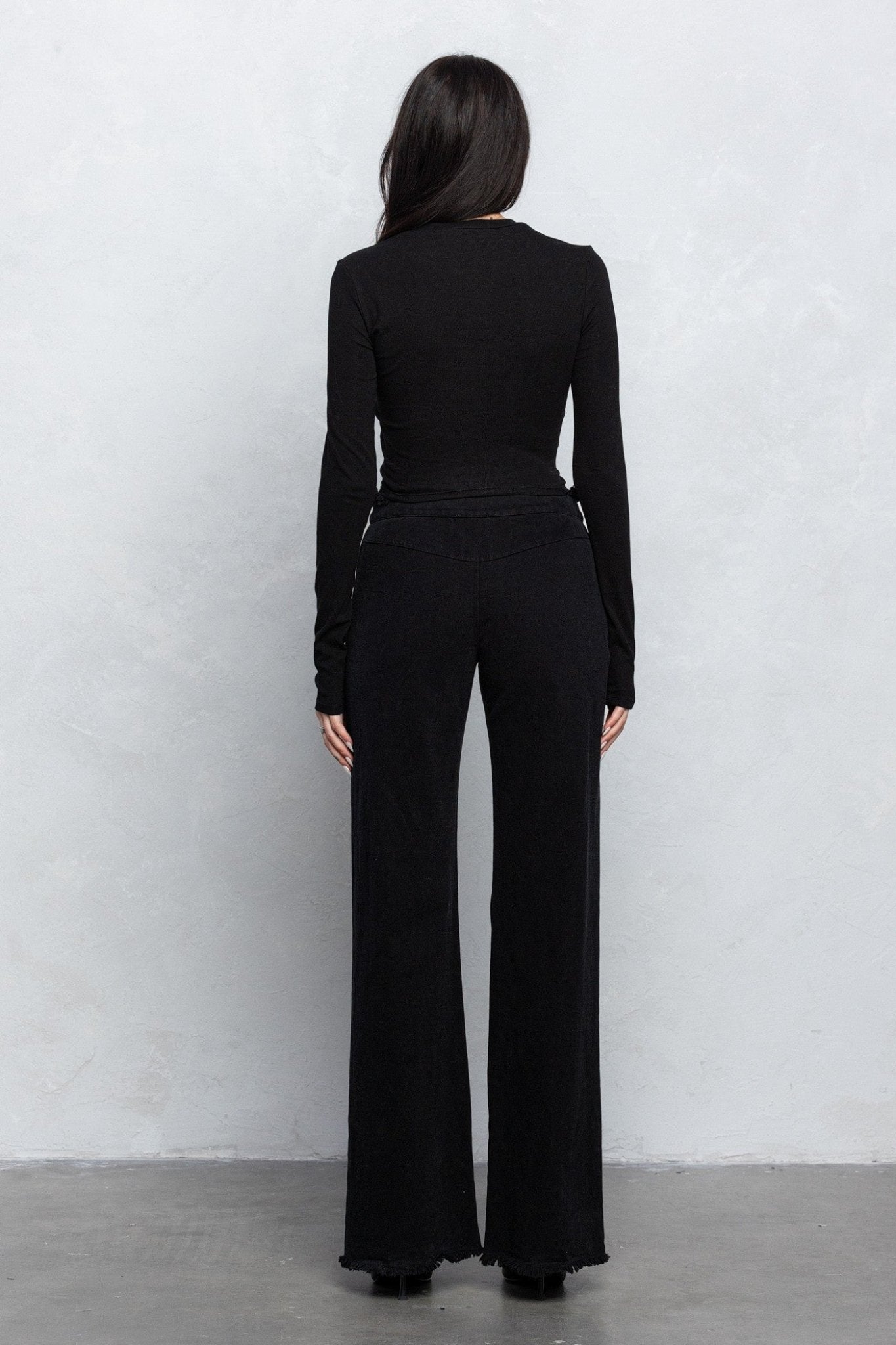 V-Line Folded Detail Destroyed Twill Pants | Raw Hem Street Style