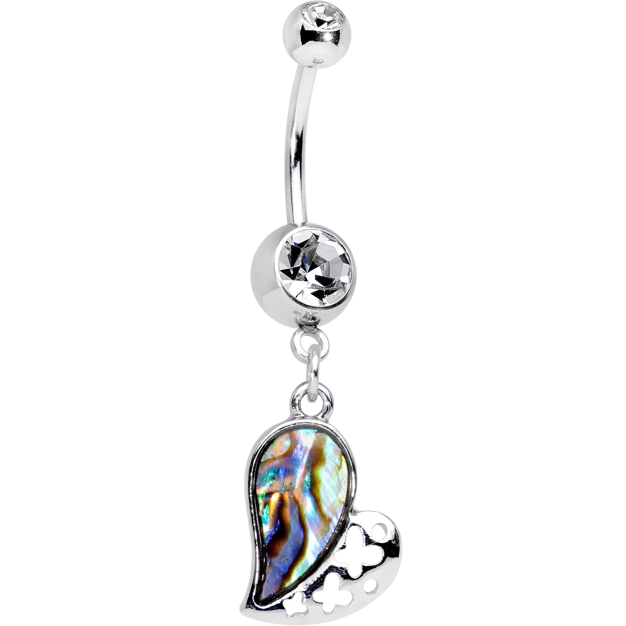 BodyCandy Clear Gem Iridescent XO Heart Dangle Belly Ring — main product shot