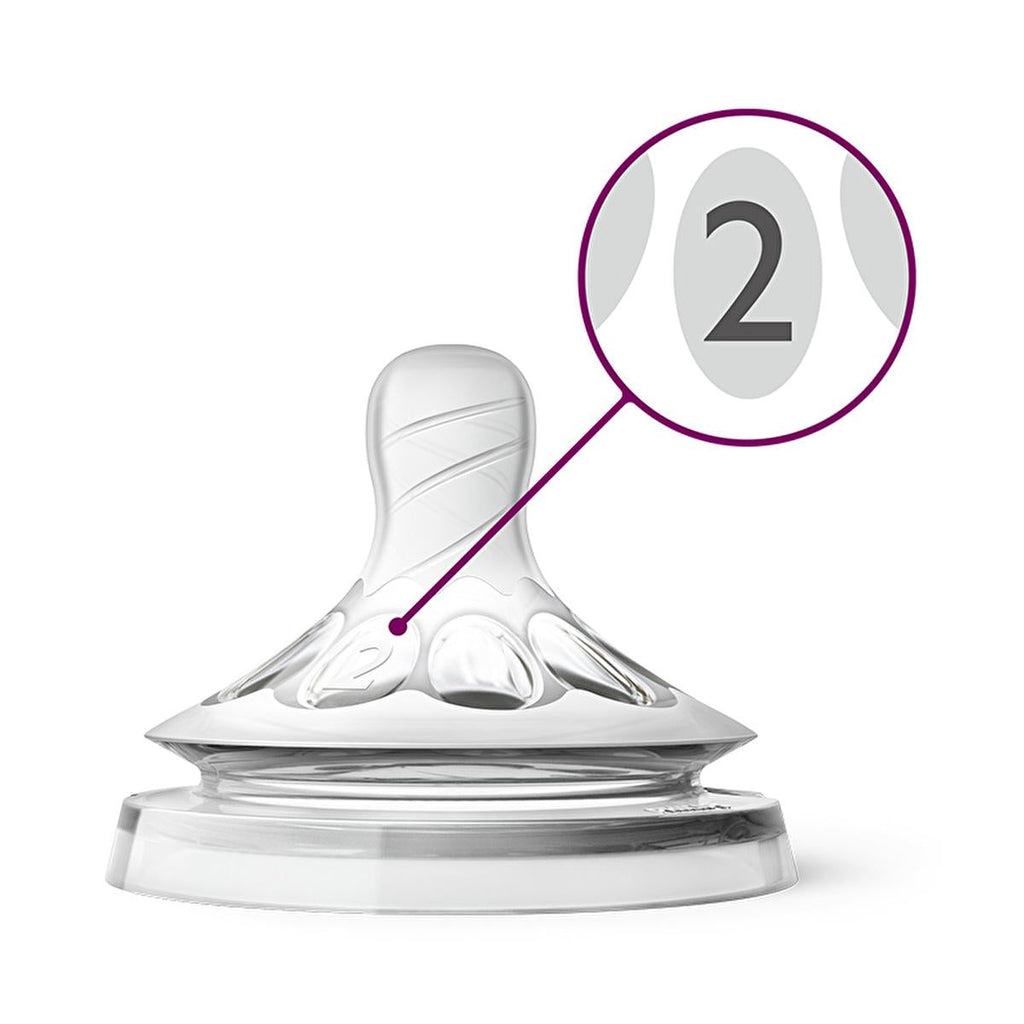 Philips Avent Natural Baby Bottle Nipple 2 Hole Slow Flow for 1 Month+ Infants - Pack of 2