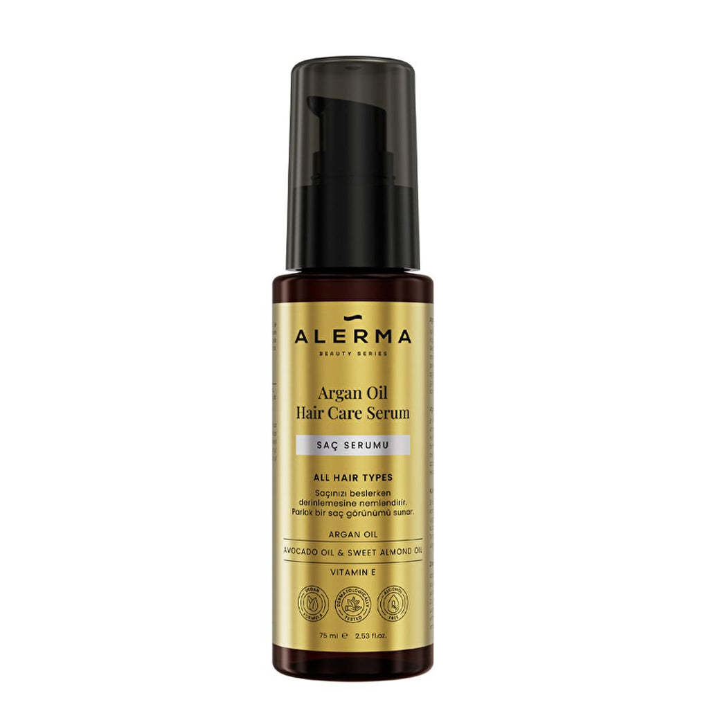 Alerma Argan Oil Hair Serum: Deeply Moisturizing, Vegan Formula for Shine, Smoothness & Frizz Control - Paraben & Sulfate Free