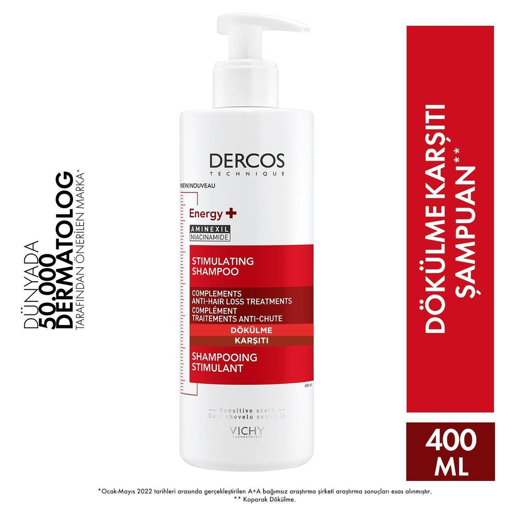 Vichy Dercos Energising Anti-Hair Loss Shampoo 400ml - Energizing Formula, Dermatologically Tested