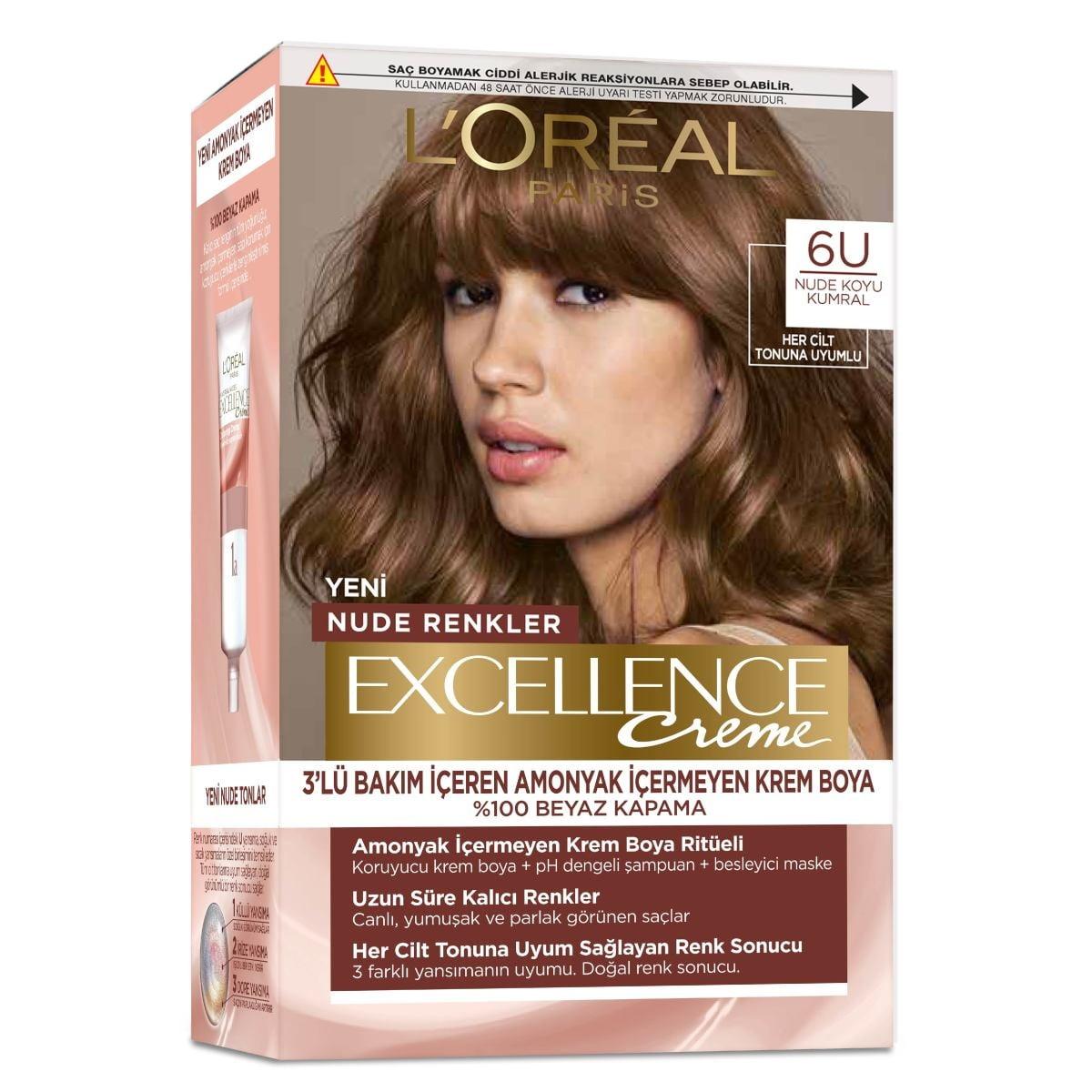 Loreal Paris Excellence Creme Nude Colors Hair Dye - 6U Nude Dark Auburn