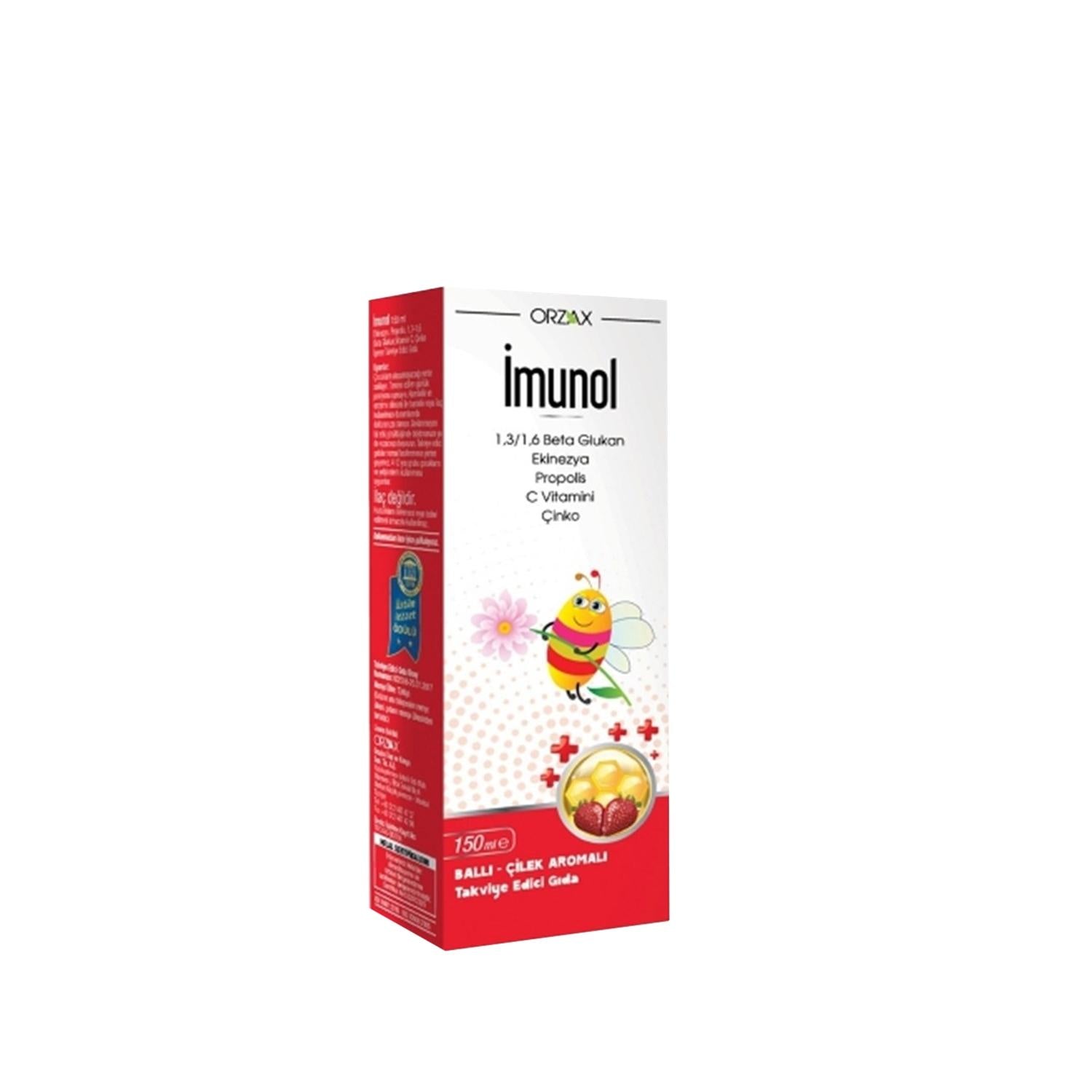 Orzax Immune Support Syrup - Strawberry Flavored with Honey, 150ml Dietary Supplement for Children & Adults