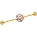 BodyCandy Pink Gem Gold IP Rounded Flower Industrial Barbell 38mm — main product shot